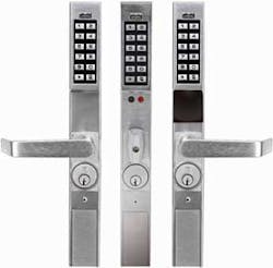 Alarm Lock's new Narrow Stile Exit Device Trim pushbutton locks come in a variety of finishes and are vandal resistant. Alarm Lock's new Narrow Stile Exit Device Trim pushbutton locks come in a variety of finishes and are vandal resistant.