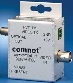 The FVT11-m mini fiber optic video transmitter is ComNet's first fiber optic product. It converts a single baseband video channel to an optical signal and transmits it up to 2.5km to a fiber optic receiver where it is converted back to baseband video for The FVT11-m mini fiber optic video transmitter is ComNet's first fiber optic product. It converts a single baseband video channel to an optical signal and transmits it up to 2.5km to a fiber optic receiver where it is converted back to baseband video for