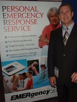National sales manager for Emergency24, Kevin McCarthy, was on hand at the ESX 2008 tradeshow to showcase the company's offering of monitoring and fulfillment services for PERS (Personal Emergency Response Systems). National sales manager for Emergency24, Kevin McCarthy, was on hand at the ESX 2008 tradeshow to showcase the company's offering of monitoring and fulfillment services for PERS (Personal Emergency Response Systems).