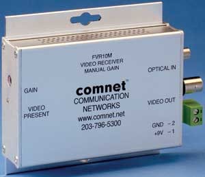 The FVR10 and FVR11 fiber optic video receivers were recently released by ComNet. the FVR10, pictured here, features a manual gain adjustment. The FVR11 features automatic gain control that automatically adjusts changes in the camera output that might deg
