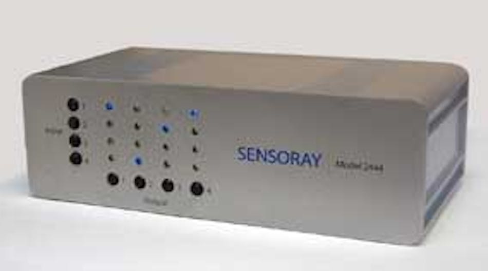 The new 2444 HD SDI matrix routing switcher from Sensoray allows for remote capability and simple front panel operation.