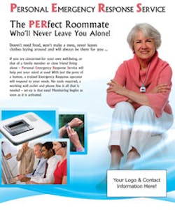 A sample of the custom PERS sales literature available from third-pary monitoring provider EMERgency24. A sample of the custom PERS sales literature available from third-pary monitoring provider EMERgency24.