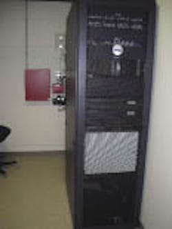 Access control and surveillance head-end equipment shown mounted in a 19-inch server rack alongside facility voice/data network gear. Access control and surveillance head-end equipment shown mounted in a 19-inch server rack alongside facility voice/data network gear.