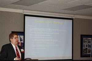 S. Daniel Carter, director of Public Policy, Security On Campus Inc., discusses emergency notification during a presentation of the Clery Act Training Seminar, presented at Northwestern University, Chicago.