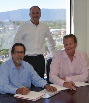 Left to right; WG Security&rsquo;s Mack Copas, sales and marketing support manager; Gary Fraser, vice president of Sales; and Ed Wolfe, vice president of Business Development, review parameters for the D&G installation projects.