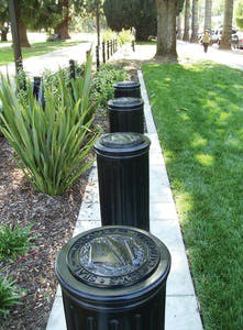 Bollards at California&apos;s state capitol facilities in Sacramento include the Great Seal of the State of California, the Governor&apos;s Seal, the Assembly Seal and the Senate Seal.