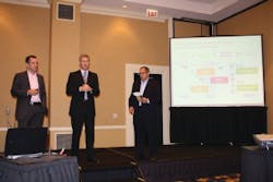 (left to right) Aaron Davis, Jeff Drees and Marty Hanna of Schneider Electric discuss energy efficiency and sustainability at the North American Editor&apos;s Event in Chicago.