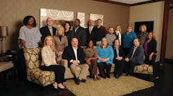 Back row (left to right): Tearra Guice, Member Service representative; Tony Boudreau, vice president of Finance &amp; Administration; Lisa Marsh, Finance manager; Laurie Knox, vice president of Marketing &amp; Communications; Mike Hampton, Member Services manager; Merlin Guilbeau, executive director; Dan Richardson, Graphics &amp; Web specialist Russell Fratus, Systems coordinator; Patricia Allen, National Training School manager; Kathy Acosta, office administrator; Michelle Whitaker, Events manager; and Jaclyn Sion, Business Development manager. Front row, seated: Amy Kirk, vice president of Membership &amp; Chapter Relations; Bob Ogle, Communications specialist; Kiya McChristian, Member Service representative; Jan Fratus, Database specialist; Suzanne Cole, executive assistant; and Howard Sanders, senior vice president, Training &amp; Certification.