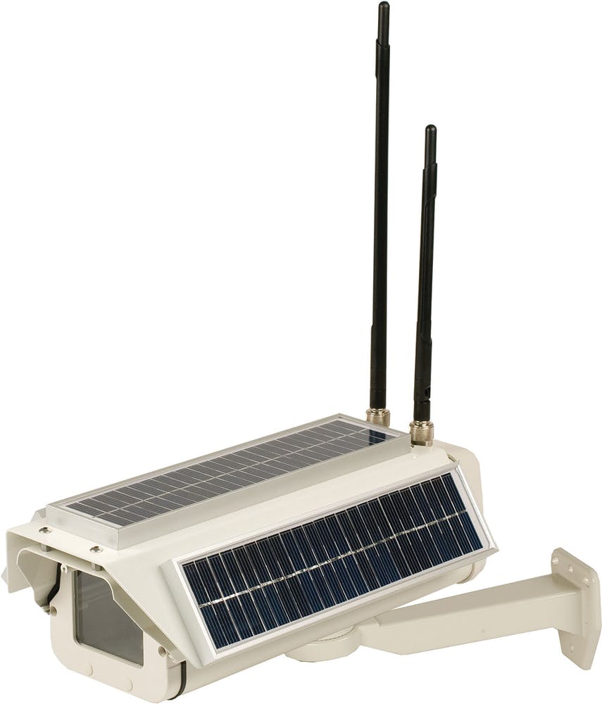 In the field, solar cells power the camera for outdoor applications and provide round-the-clock video surveillance system operation with an integrated battery that allows continuous 365/24/7 operation.