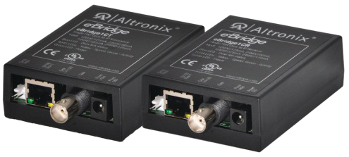 Each paired set of eBridge1CT Ethernet transceivers and eBridge1CR Ethernet receiver enables fast 10/100Base-T Ethernet digital communication to be transmitted over coax cable.