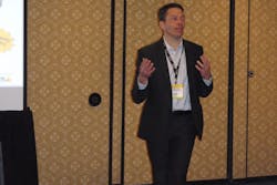 Axis Communications General Manager Fredrik Nilsson addresses a gathering of media members Wednesday at ISC West 2012. Axis Communications General Manager Fredrik Nilsson addresses a gathering of media members Wednesday at ISC West 2012.