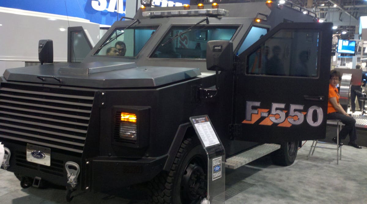 The tough-as-nails F-550 in SWAT-style buildout in Ford&apos;s booth at ISC West 2012.