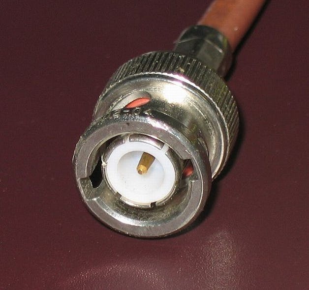 An old BNC connector for coaxial cable, common in the world of analog video
