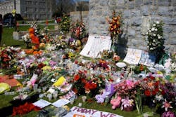 A memorial placed on the drill field following the 2007 Virginia Tech massacre. A memorial placed on the drill field following the 2007 Virginia Tech massacre.