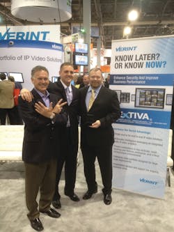 X7 Systems Integration, Fairfax, Va., ranked No. 9 in the SD&amp;I Fast50 this year and No. 5 in the program last year. The company also received the Verint Partner Excellence award for 2011, presented at ISC West 2012 in Las Vegas. From left to right: Steve Foley, senior vice president of Verint; Derek Radoski, vice president of X7; and David Taylor, chief executive officer of X7.