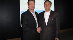 From l-r: March Networks CEO Peter Strom shakes hands with Infinova CEO Jeffrey Liu.