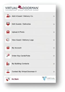 A screenshot of the Virtual Doorman 'On the Go' mobile app. A screenshot of the Virtual Doorman 'On the Go' mobile app.