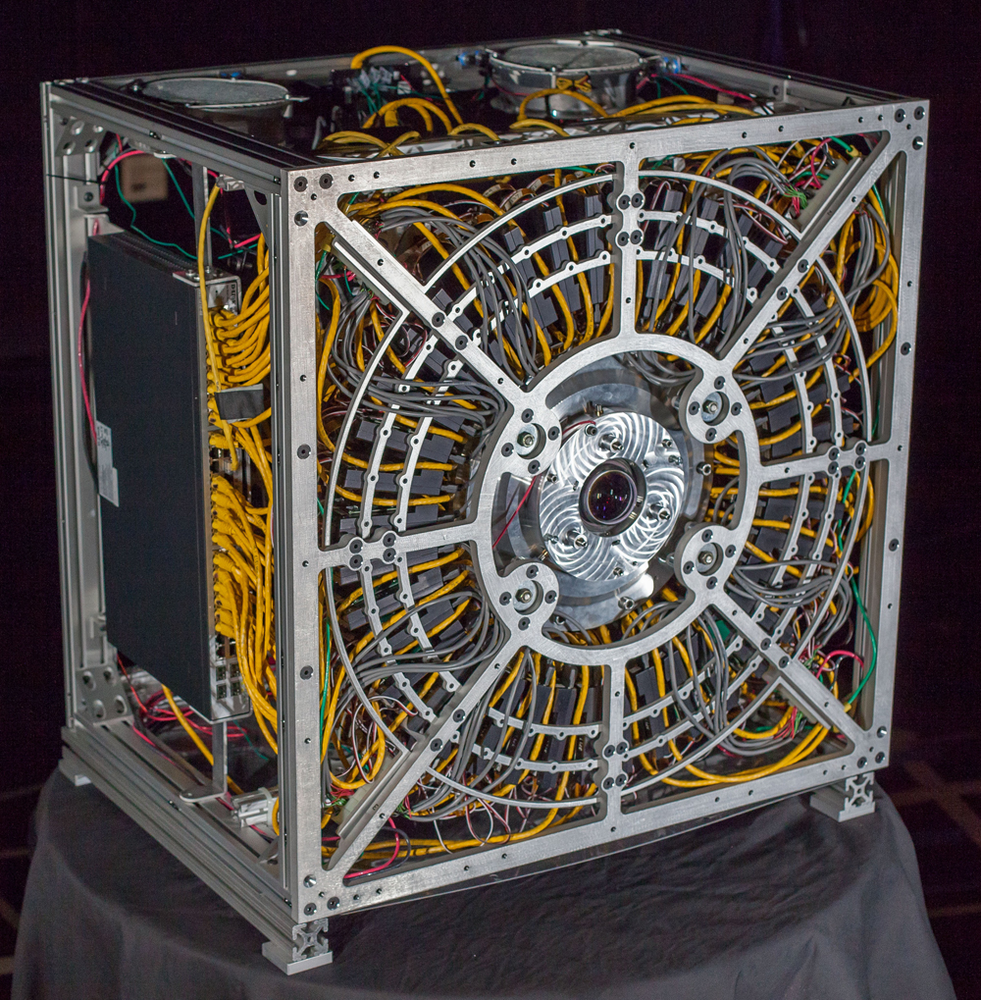 The gigapixel camera measures 29.5 by 29.5 by 19.6 inches, a size required to cool its electronics and keep them from overheating.