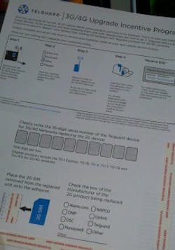 Telguard's 3G/4G incentive program offers a self-addressed stamped envelope form to send in 2G SIM cards for $25. Telguard's 3G/4G incentive program offers a self-addressed stamped envelope form to send in 2G SIM cards for $25.