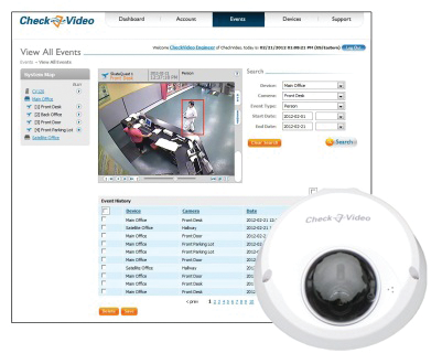 CheckVideo's new CV150 high-definition indoor mini-dome camera.