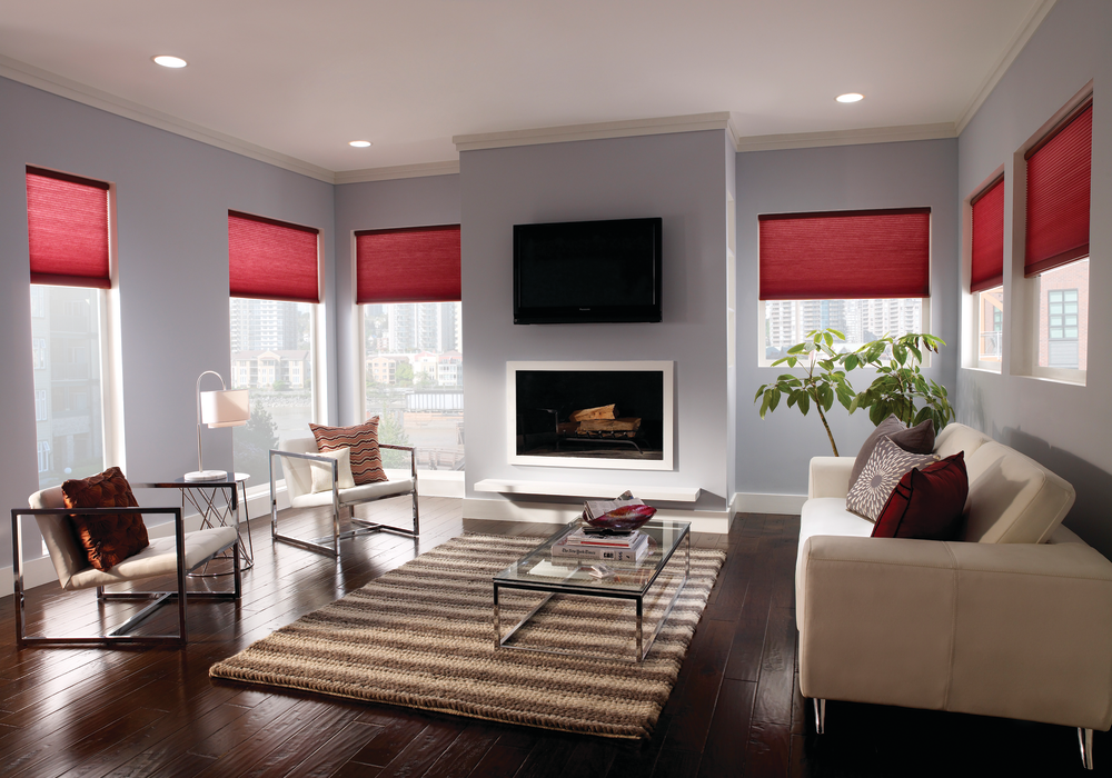 Serena remote controlled cellular shades from Lutron Electronics Co. in a media room application