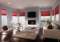 Serena remote controlled cellular shades from Lutron Electronics Co. in a media room application