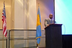 Philadelphia Mayor Michael A. Nutter delivers the keynote address at the Secured Cities conference on Wednesday.