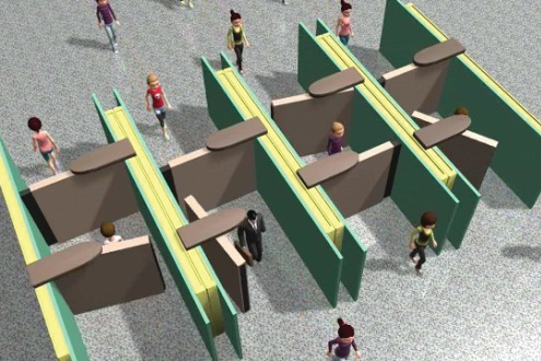 A 3D rendering of how the Linear Revolving Door security portal would operate.