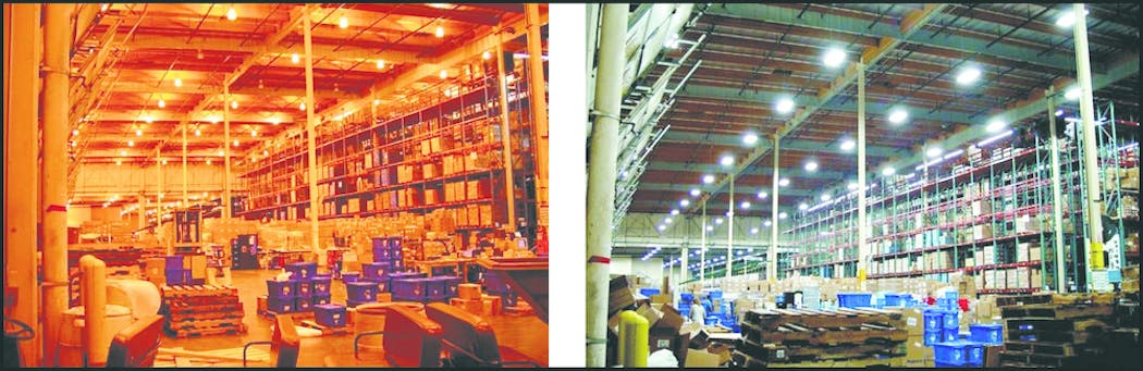Figure 1 illustrates the comparison of traditional lighting &mdash; a mixture of fluorescent and high-pressure sodium (HPS) lamps &mdash; and white LED lighting in a warehouse application.