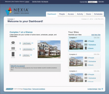 A screenshot of Schlage's Nexia Property Intelligence solution.