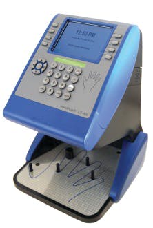 Schlage&apos;s new biometric HandPunch GT-400 terminal.
