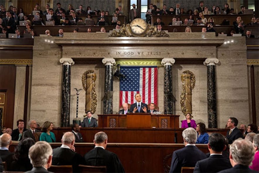 President Barack Obama delivers his State of the Union address on February 12, 2013. The security industry could eventually suffer the consequences of economic gridlock on Capitol Hill.