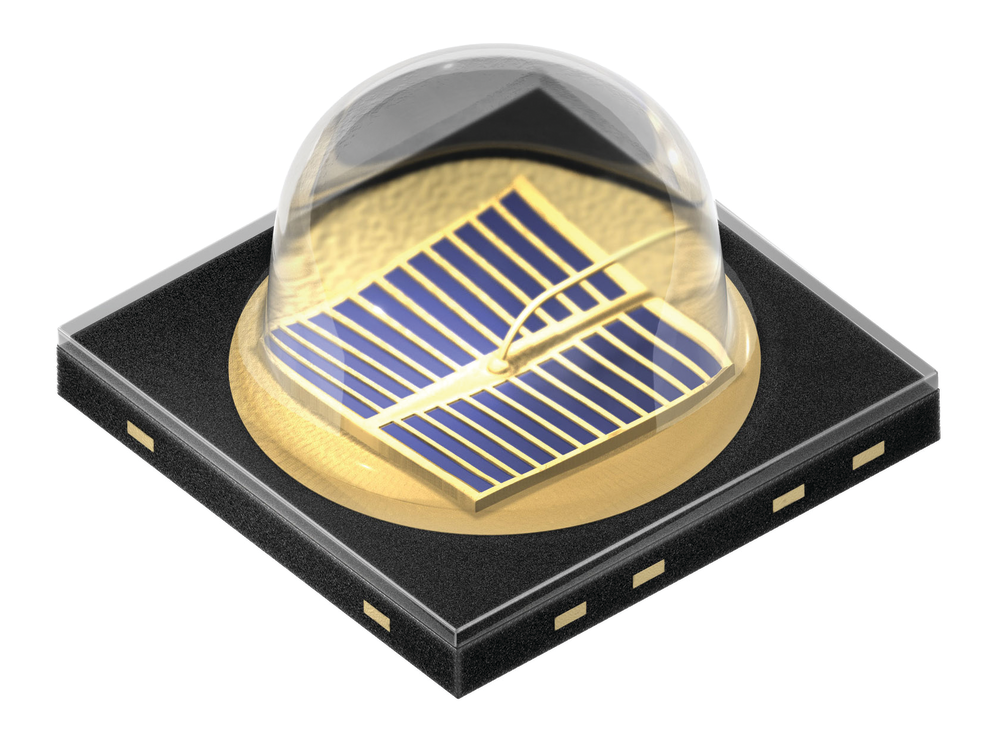 The infrared Oslon black SFH 4725S LED from Osram Opto Semiconductors has a wavelength of 940 nanometers, making it nearly invisible to the human eye, and its black package reflects virtually no ambient light.