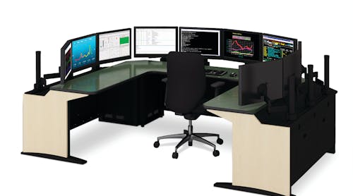 , E-SOC control stations feature Winsted&rsquo;s innovative Versa-Trak monitor mounting system