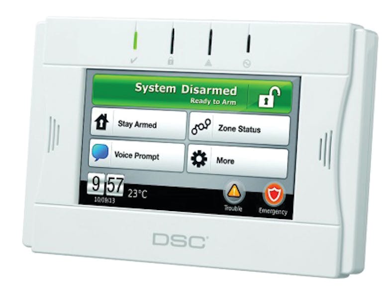 DSC&apos;s new 2-Way Wireless TouchScreen Arming Station (WTK5504).