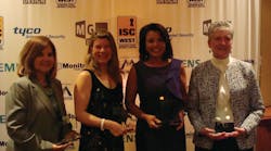 (L to R) Present to receive their WSC Women of the Year awards were Pam Petrow, Vector Security; Martha Entwistle, Security Systems News; Mary Jo Cornell, Linstar Inc.; and Karen Evans, Sielox, at the 2nd annual event held at ISC West and Pinot Brasserie. (L to R) Present to receive their WSC Women of the Year awards were Pam Petrow, Vector Security; Martha Entwistle, Security Systems News; Mary Jo Cornell, Linstar Inc.; and Karen Evans, Sielox, at the 2nd annual event held at ISC West and Pinot Brasserie.