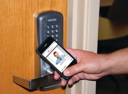 NFC technology enables smartphones to be used to open door locks in campus residence halls.