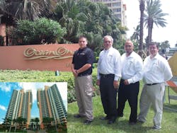 Daytona Broadband is currently engineering a video security upgrade proposal for the Ocean One Condominium in Sunny Isles Beach, Fla., partnering with Marksman Security: (L-R) Tony Llamas is an account executive with Marksman; Ron Poulin is the owner of Daytona Broadband; and Wilfredo Gomez and Robert Crooke are project managers. Daytona Broadband is currently engineering a video security upgrade proposal for the Ocean One Condominium in Sunny Isles Beach, Fla., partnering with Marksman Security: (L-R) Tony Llamas is an account executive with Marksman; Ron Poulin is the owner of Daytona Broadband; and Wilfredo Gomez and Robert Crooke are project managers.