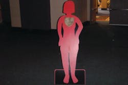 This silhouette, which represents a woman killed as result of domestic violence in the workplace, was one of several on display during an educational session on active shooter trends at ASIS on Tuesday.