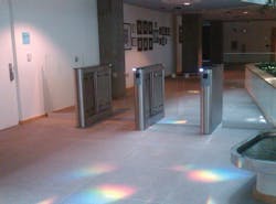 , Glassgate 300 pushes the design edge with an unprecedented openness but also offers high security with barriers up to five feet high. The IP-enabled optical turnstile will make its debut in booth no. 1705 at ASIS International’s Annual Seminar and Exhibits in Chicago next week. , Glassgate 300 pushes the design edge with an unprecedented openness but also offers high security with barriers up to five feet high. The IP-enabled optical turnstile will make its debut in booth no. 1705 at ASIS International’s Annual Seminar and Exhibits in Chicago next week.