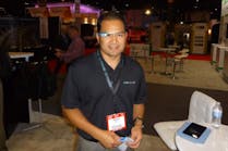 Marcelo Rull, systems engineering manager for IQinVision, sports the new Google Glass headset at ASIS. The company has developed the first security apps for the highly-anticipated product.