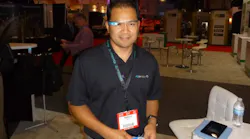 Marcelo Rull, systems engineering manager for IQinVision, sports the new Google Glass headset at ASIS. The company has developed the first security apps for the highly-anticipated product.
