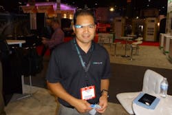 Marcelo Rull, systems engineering manager for IQinVision, sports the new Google Glass headset at ASIS. The company has developed the first security apps for the highly-anticipated product.
