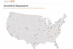 The graphic shows the markets where AT&T's Digital Life home security service is currently available. The graphic shows the markets where AT&T's Digital Life home security service is currently available.