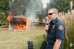 KSU facilities personnel constructed a mock dorm room with supplies donated by The Home Depot. For maximum visibility, it was situated on a busy corner of the Campus Green near the main entrance to the Carmichael Student Center. Combustible items such as bedspreads, curtains, books and notebook paper fueled the fire, which was ignited when a lighted candle fell into a trashcan in the room. KSU facilities personnel constructed a mock dorm room with supplies donated by The Home Depot. For maximum visibility, it was situated on a busy corner of the Campus Green near the main entrance to the Carmichael Student Center. Combustible items such as bedspreads, curtains, books and notebook paper fueled the fire, which was ignited when a lighted candle fell into a trashcan in the room.