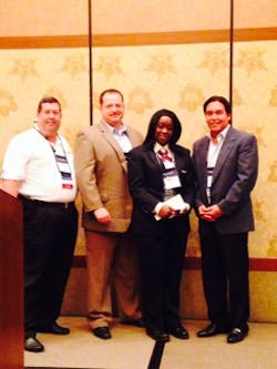 From l-r: David Chandler, Southern California Vice President for CALSAGA; Mark Merideth, District Manager, AlliedBarton; Myisha Pullum, AlliedBarton Security Officer and CALSAGA Security Officer of the Year; Mark Tsuji, Northern California Vice President for CALSAGA. From l-r: David Chandler, Southern California Vice President for CALSAGA; Mark Merideth, District Manager, AlliedBarton; Myisha Pullum, AlliedBarton Security Officer and CALSAGA Security Officer of the Year; Mark Tsuji, Northern California Vice President for CALSAGA.