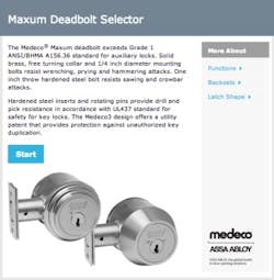 A screenshot of Medeco&apos;s new online Deadbolt Selector tool.