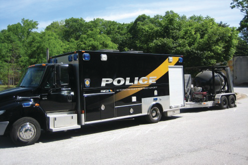 MARTA's bomb disposal unit sits parked outside the transit agency's Police Communications Center.