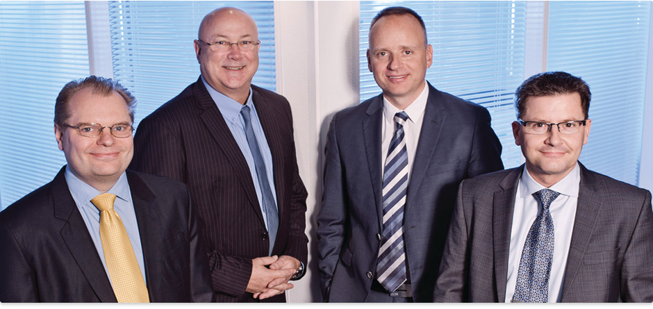 The Milestone executive team (L-R): Lars Larsen, Chief Financial Officer; Eric Fullerton, Chief Sales and Marketing Officer; Lars Thinggaard, President and CEO; John Blem, Chief Product Officer