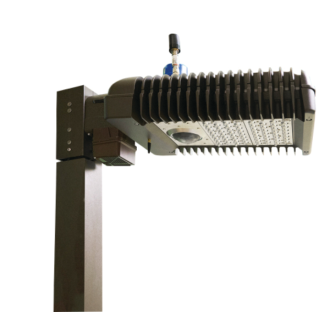 Spaulding Lighting&rsquo;s popular Cimarron LED fixture (CL1) controlled by the Integrated TOTUS Surveillance Platform (iTSP) with a built-in Axis Communications multi-megapixel IP video surveillance camera (AXIS M3027-PVE).